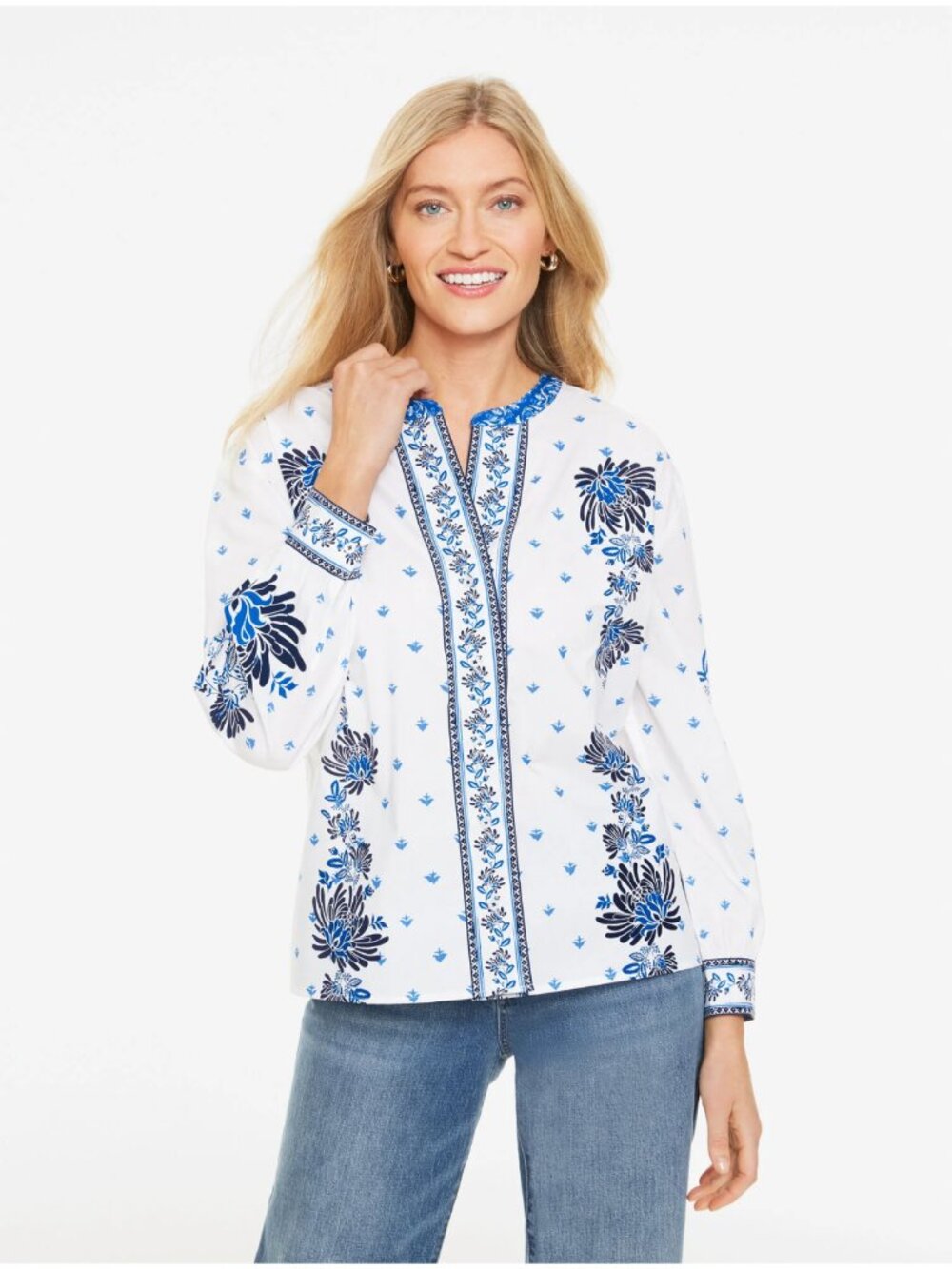 TALBOTS Band Collar Poplin Top in Foulard Floral Size X